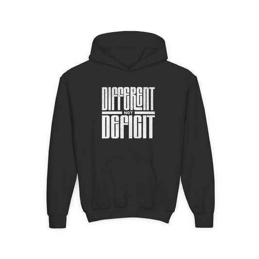 Youth "Different Not Deficit" Unisex Hoodie | Autism & Neurodiversity Advocacy Hooded Sweatshirt