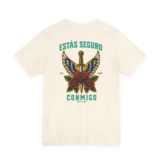 You Are Safe With Me Sword Unisex Tee | Estás Seguro Conmigo Shirt | Immigrant Rights & Solidarity Collection