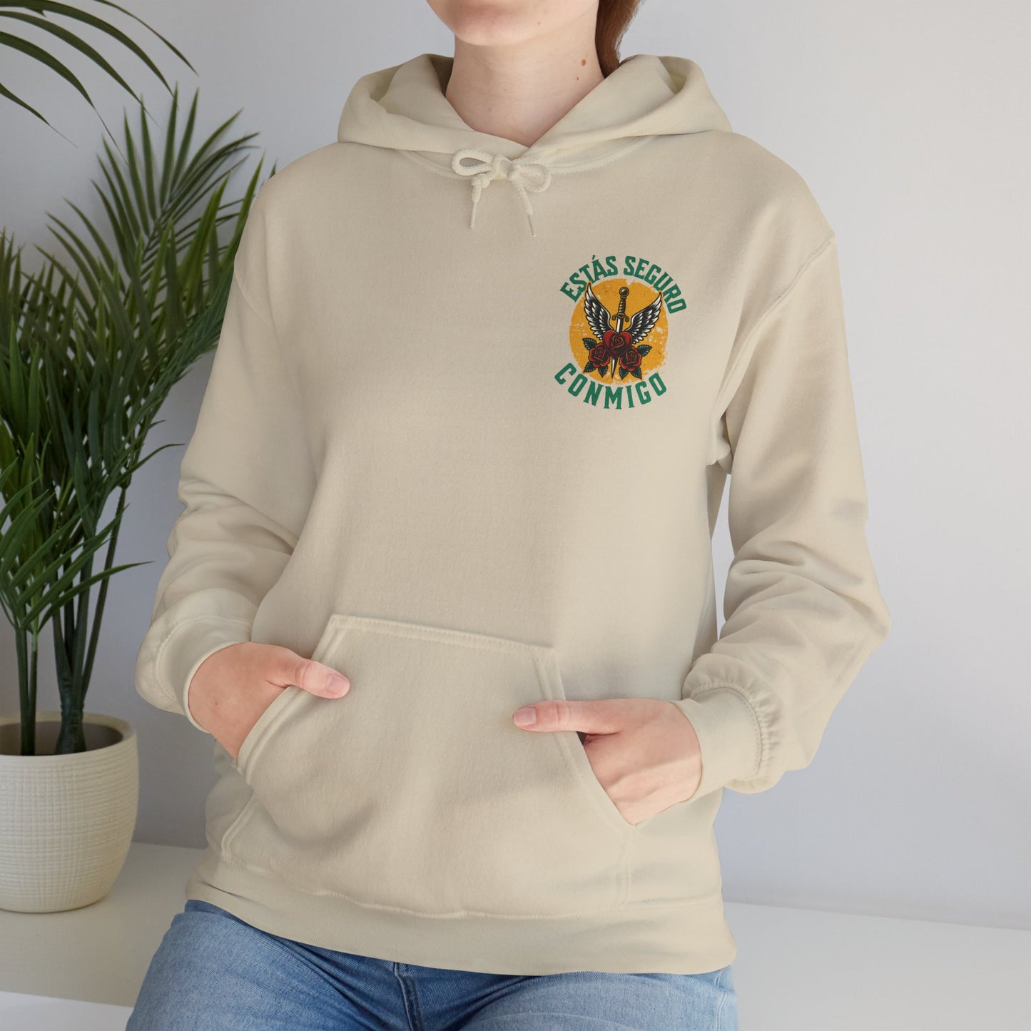 You Are Safe With Me Sword Unisex Hoodie | Estás Seguro Conmigo Hooded Sweatshirt | Immigrant Rights & Solidarity Collection