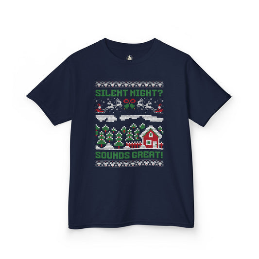 Youth "Silent Night? Sounds Great!" Unisex Tee | Ugly Christmas Shirt for the Overstimulated