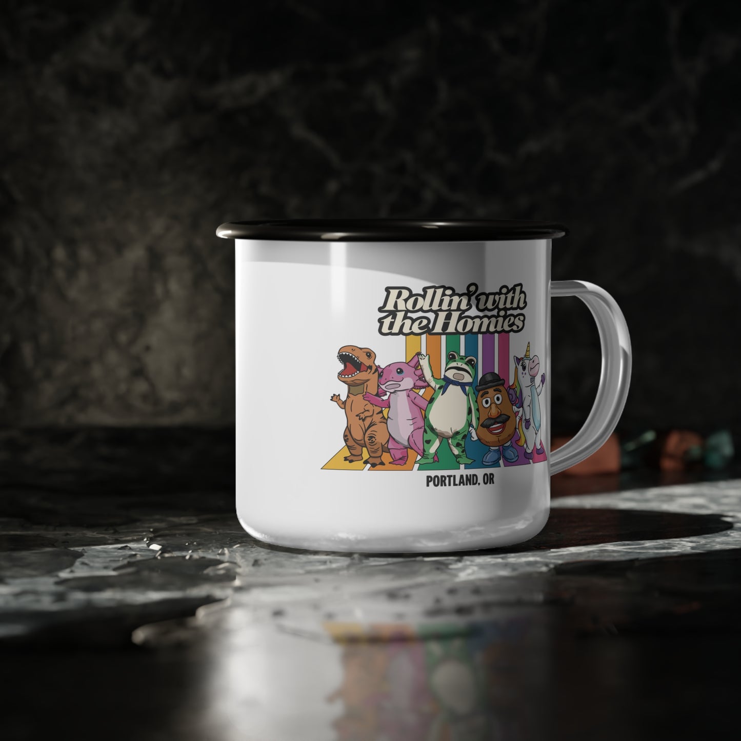 Rollin' with the Homies Enamel Camping Mug | Portland Anti-ICE Inflatable Resistance Cup | Firestarter Fund Collection