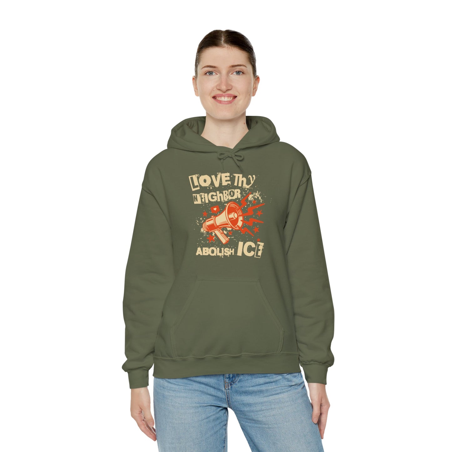 Love Thy Neighbor Unisex Hoodie | Abolish Ice Hooded Sweatshirt | The Collective Flame Fund Collection