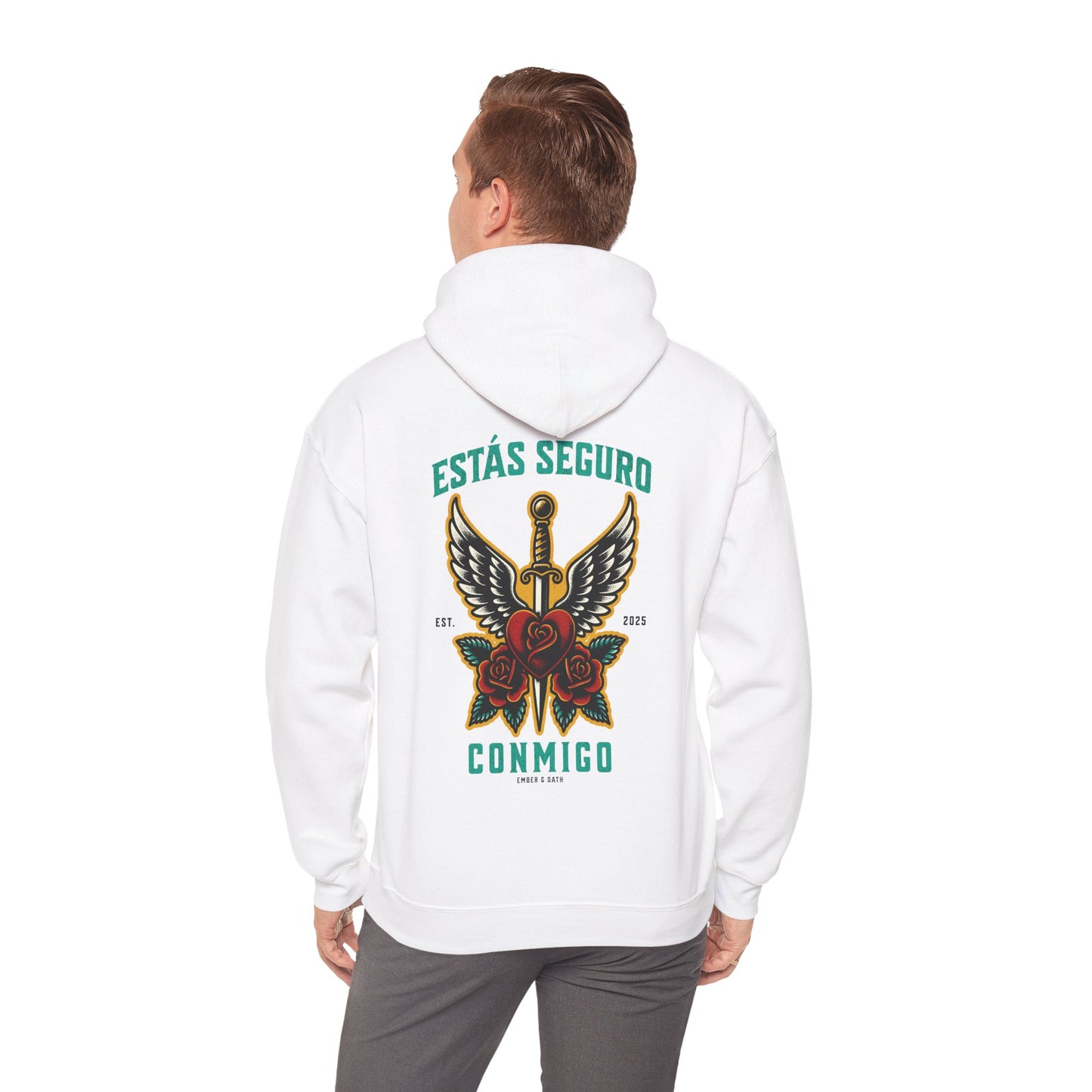 You Are Safe With Me Sword Unisex Hoodie | Estás Seguro Conmigo Hooded Sweatshirt | Immigrant Rights & Solidarity Collection