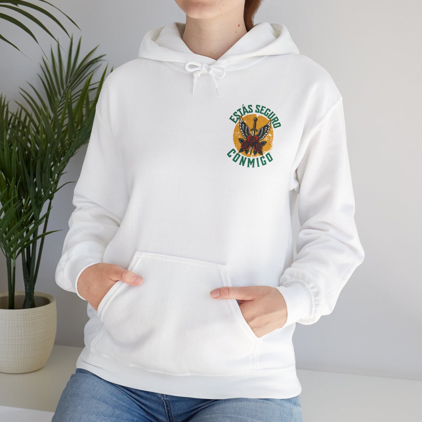 You Are Safe With Me Sword Unisex Hoodie | Estás Seguro Conmigo Hooded Sweatshirt | Immigrant Rights & Solidarity Collection