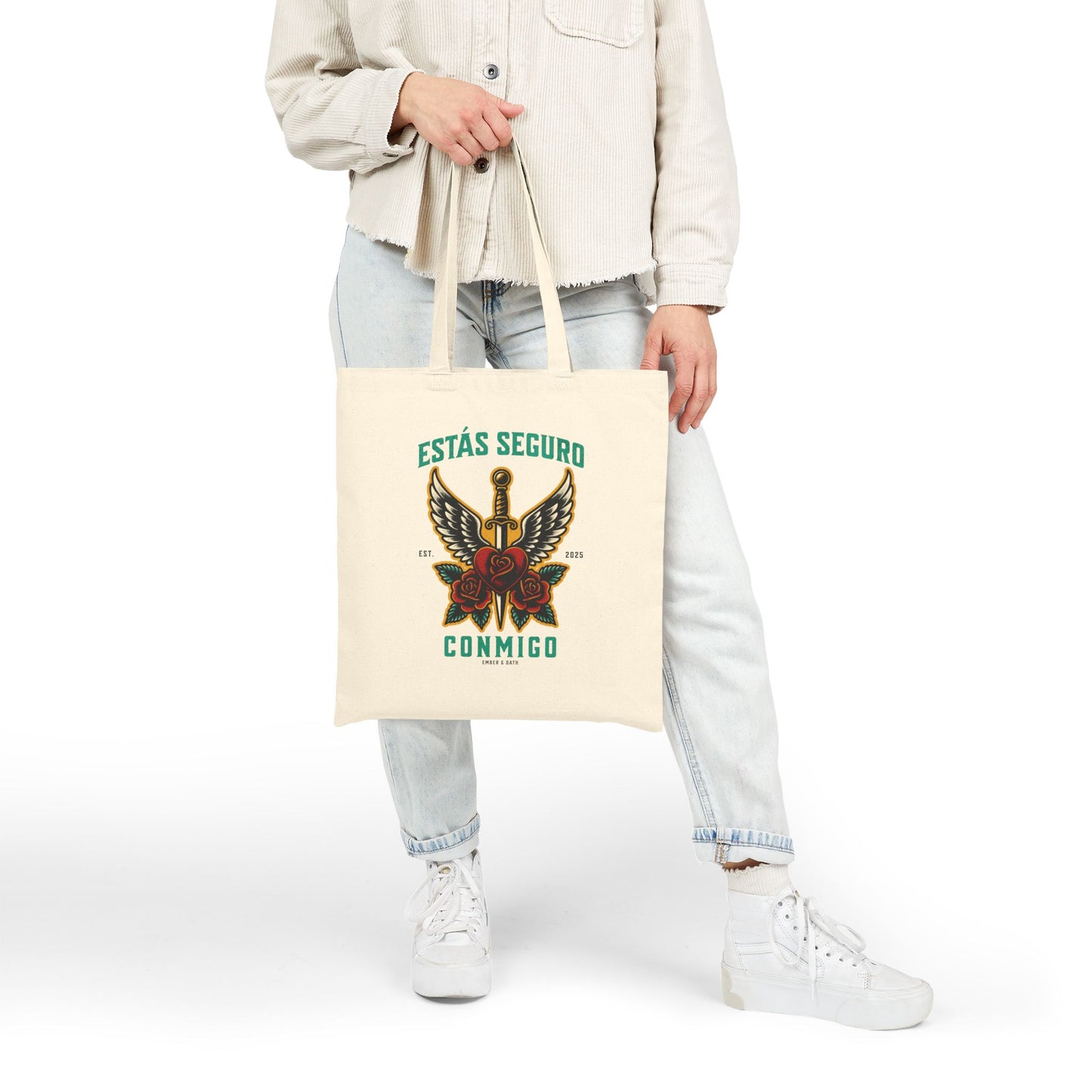 You Are Safe With Me Sword Tote | Estás Seguro Conmigo Bag | Immigrant Rights & Solidarity Collection