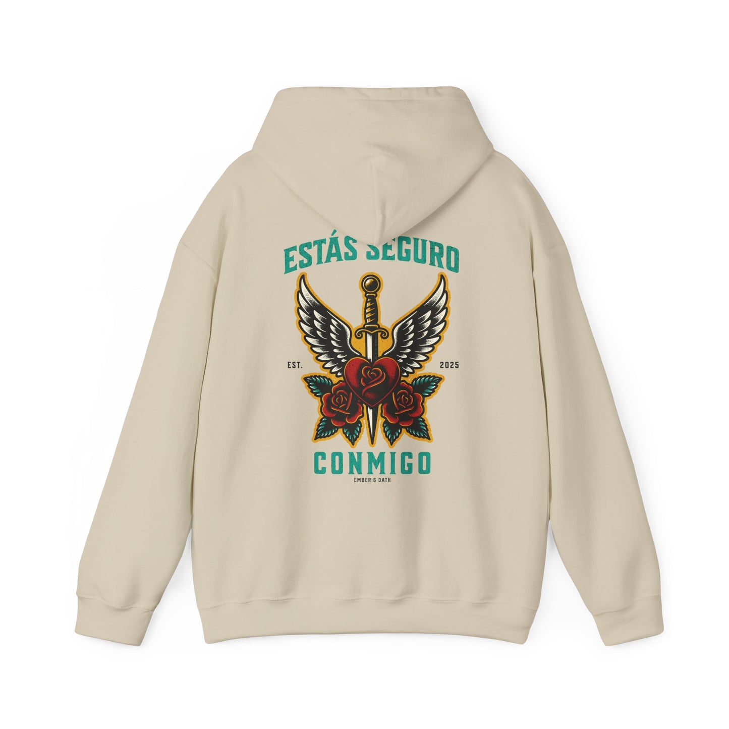 You Are Safe With Me Sword Unisex Hoodie | Estás Seguro Conmigo Hooded Sweatshirt | Immigrant Rights & Solidarity Collection