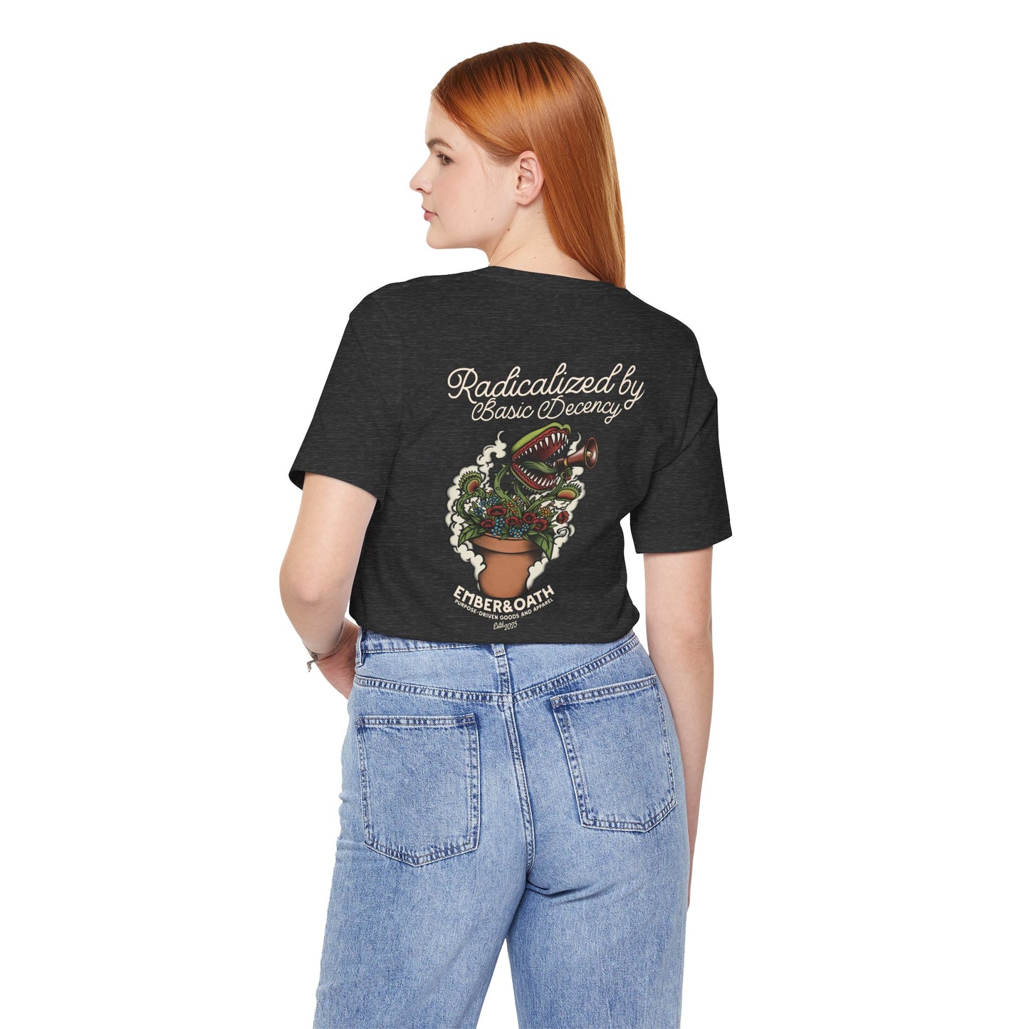 "Radicalized by Basic Decency" Unisex Tee | American Traditional Venus Flytrap Shirt | Firestarter Fund Collection