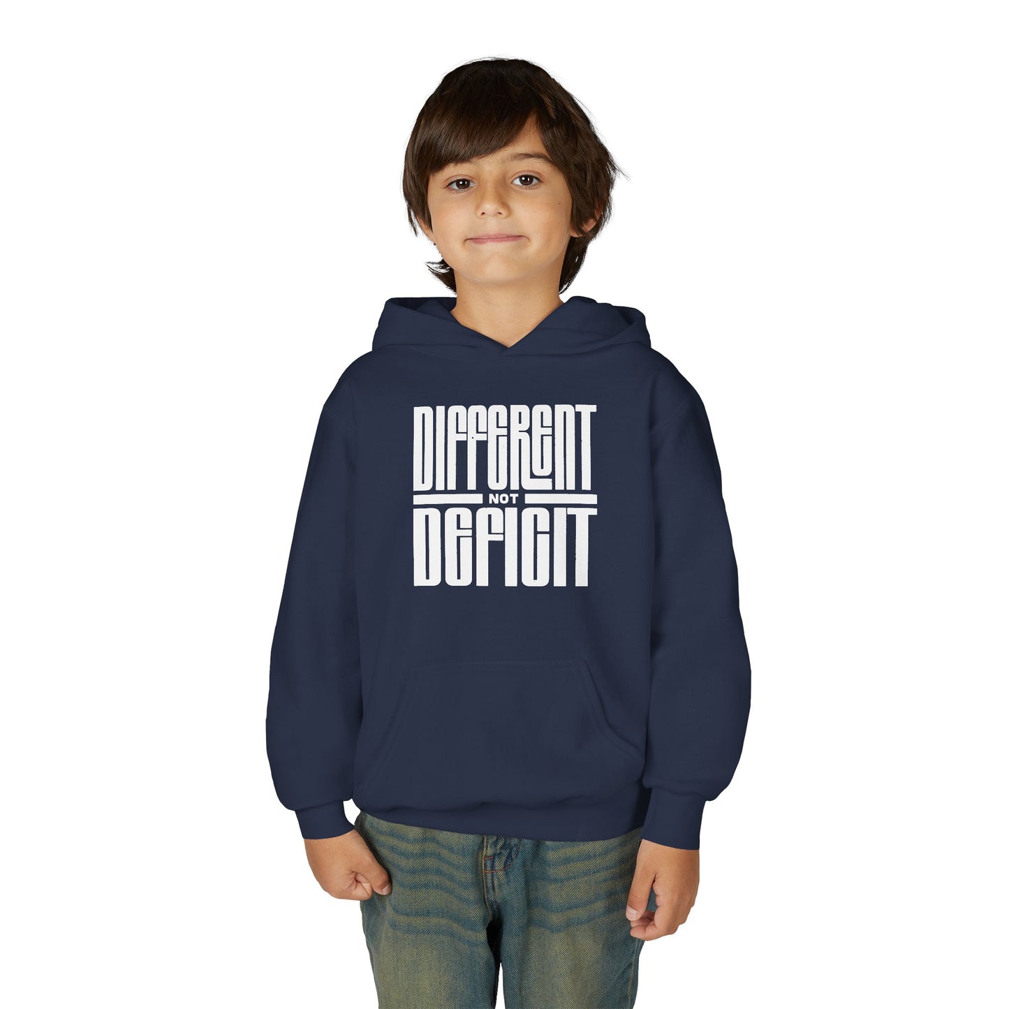 Youth "Different Not Deficit" Unisex Hoodie | Autism & Neurodiversity Advocacy Hooded Sweatshirt