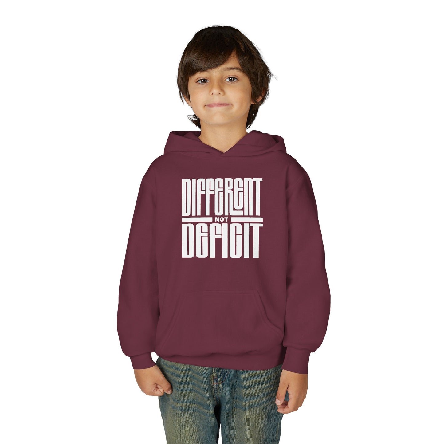 Youth "Different Not Deficit" Unisex Hoodie | Autism & Neurodiversity Advocacy Hooded Sweatshirt