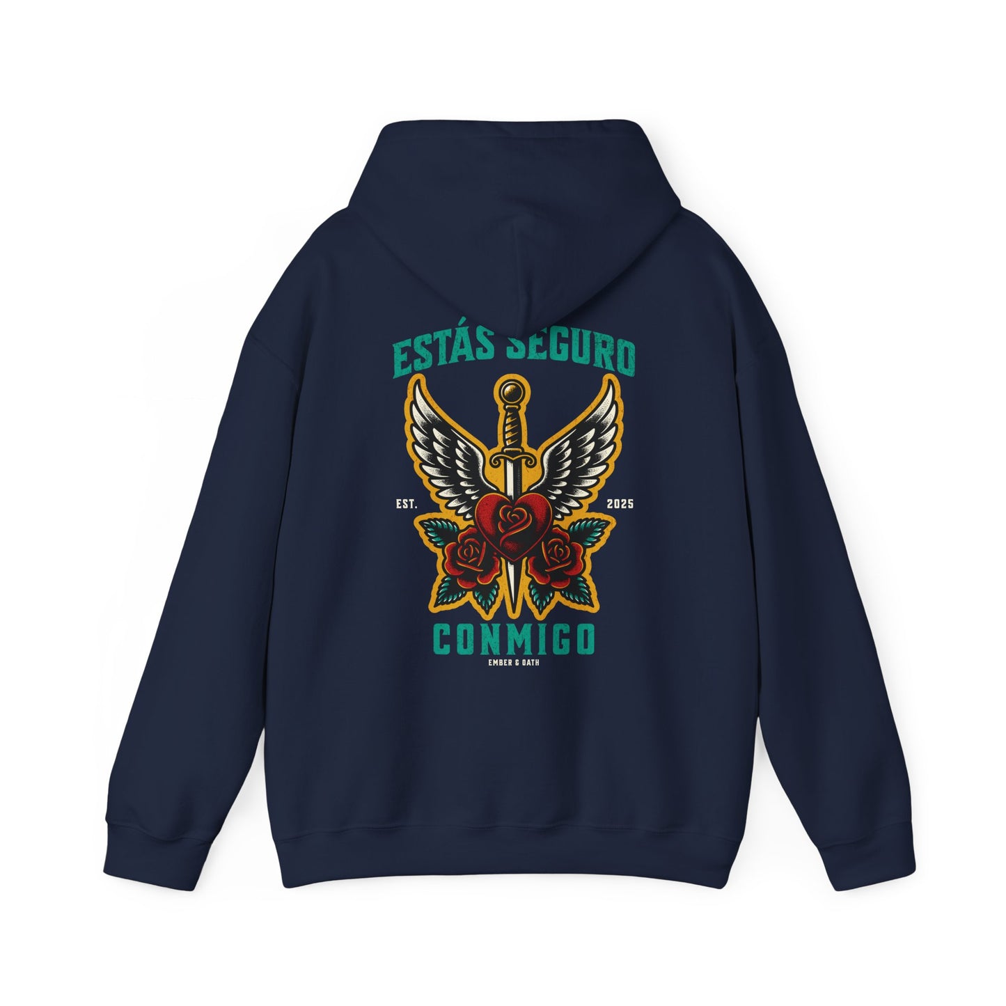 You Are Safe With Me Sword Unisex Hoodie | Estás Seguro Conmigo Hooded Sweatshirt | Immigrant Rights & Solidarity Collection