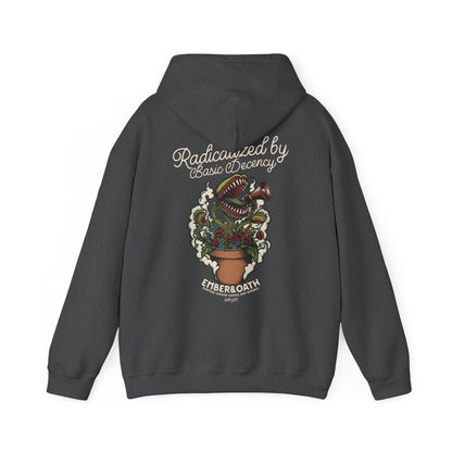 "Radicalized by Basic Decency" Unisex Hoodie | American Traditional Venus Flytrap Hooded Sweatshirt | Firestarter Fund Collection