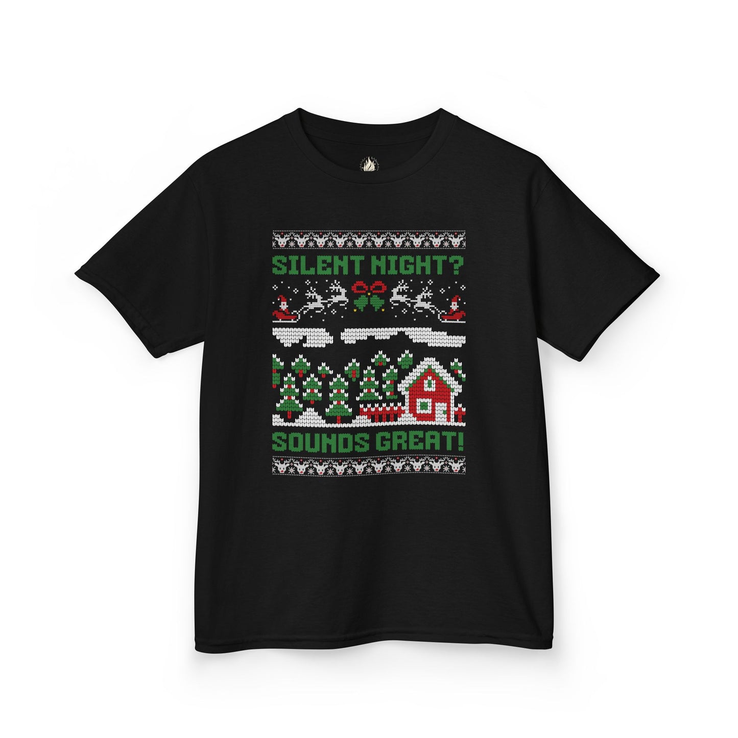 Youth "Silent Night? Sounds Great!" Unisex Tee | Ugly Christmas Shirt for the Overstimulated