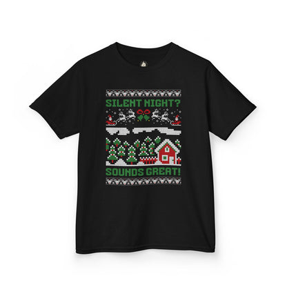 Youth "Silent Night? Sounds Great!" Unisex Tee | Ugly Christmas Shirt for the Overstimulated