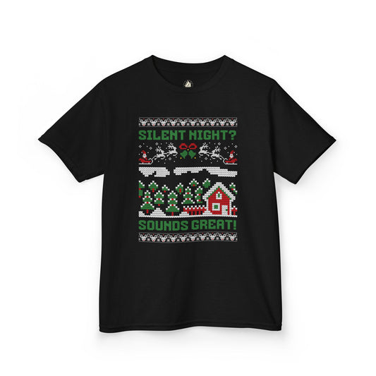 Youth "Silent Night? Sounds Great!" Unisex Tee | Ugly Christmas Shirt for the Overstimulated