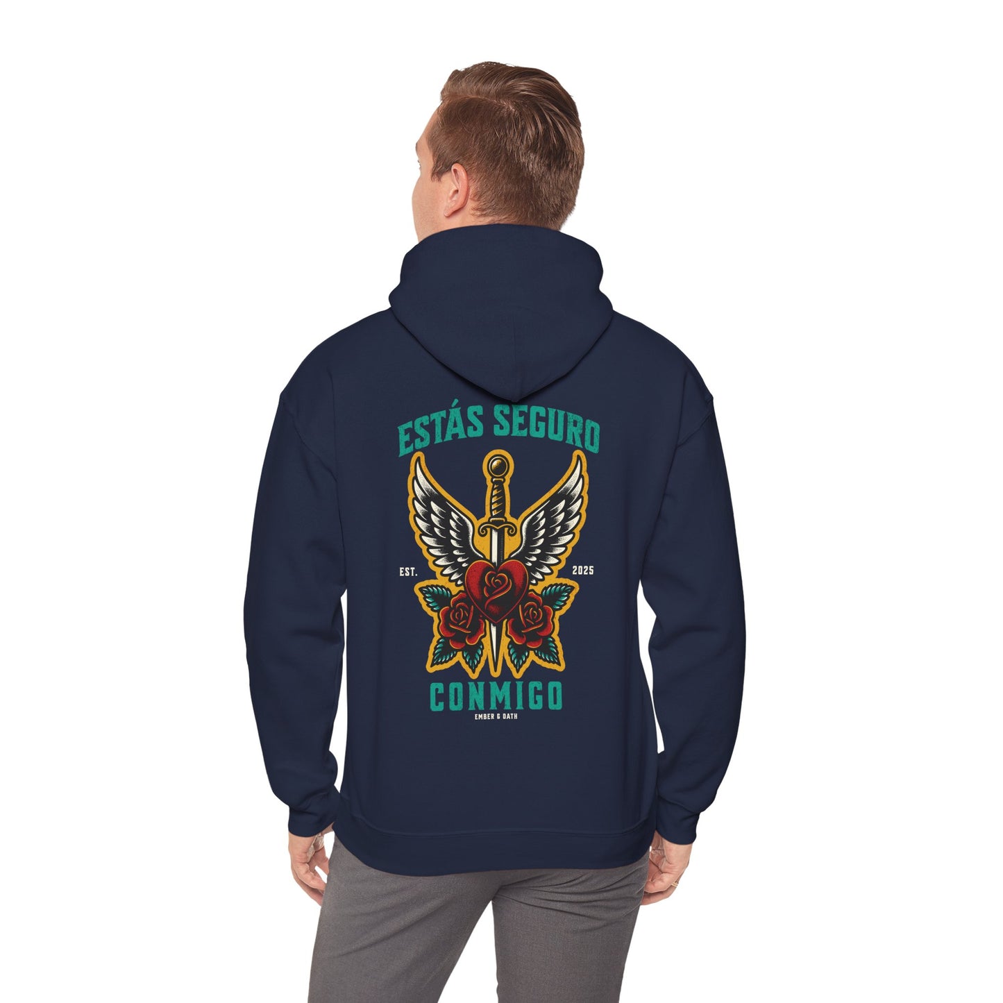 You Are Safe With Me Sword Unisex Hoodie | Estás Seguro Conmigo Hooded Sweatshirt | Immigrant Rights & Solidarity Collection