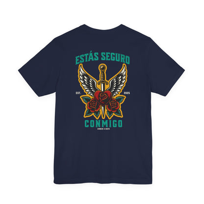 You Are Safe With Me Sword Unisex Tee | Estás Seguro Conmigo Shirt | Immigrant Rights & Solidarity Collection