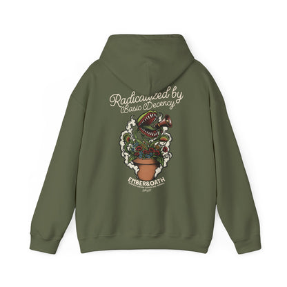 "Radicalized by Basic Decency" Unisex Hoodie | American Traditional Venus Flytrap Hooded Sweatshirt | Firestarter Fund Collection