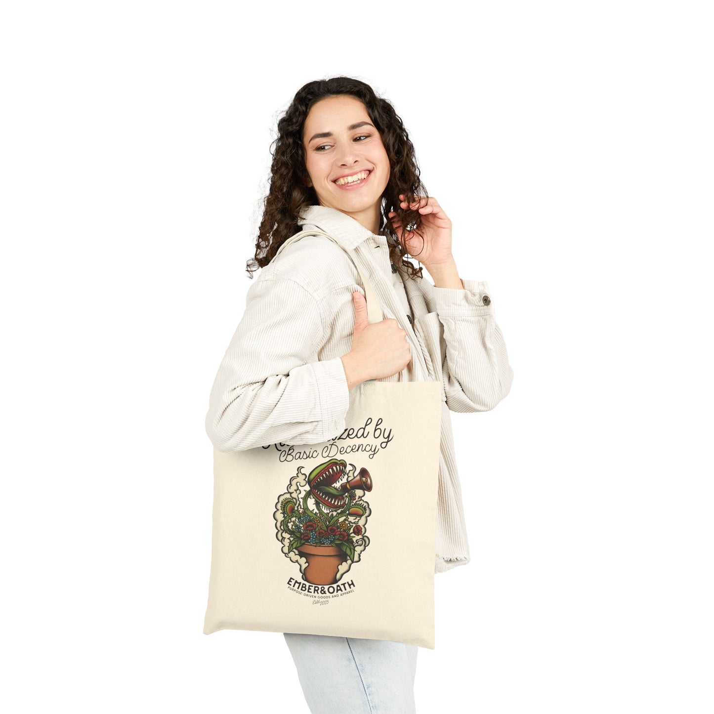 "Radicalized by Basic Decency" Tote Bag | American Traditional Venus Flytrap Bag | Firestarter Fund Collection