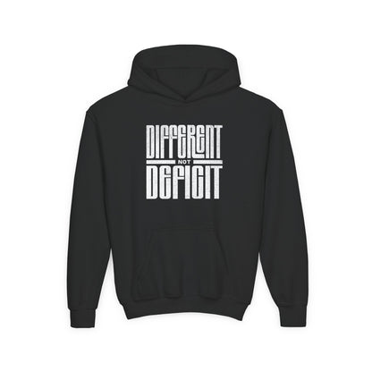Youth "Different Not Deficit" Unisex Hoodie | Autism & Neurodiversity Advocacy Hooded Sweatshirt