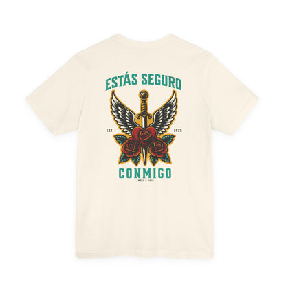 You Are Safe With Me Sword Unisex Tee | Estás Seguro Conmigo Shirt | Immigrant Rights & Solidarity Collection