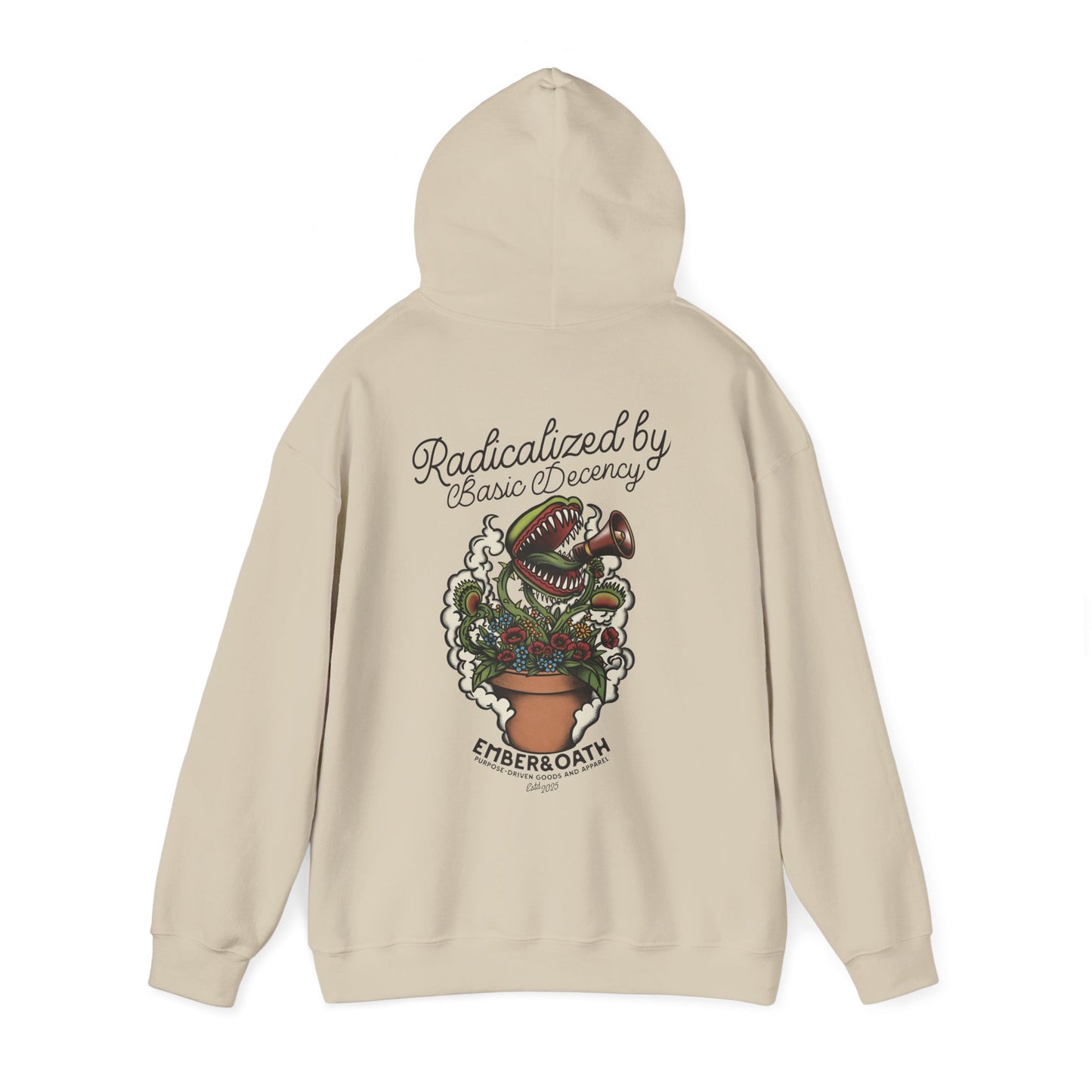 "Radicalized by Basic Decency" Unisex Hoodie | American Traditional Venus Flytrap Hooded Sweatshirt | Firestarter Fund Collection