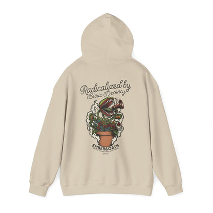 "Radicalized by Basic Decency" Unisex Hoodie | American Traditional Venus Flytrap Hooded Sweatshirt | Firestarter Fund Collection