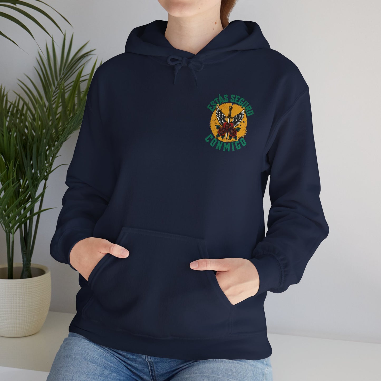 You Are Safe With Me Sword Unisex Hoodie | Estás Seguro Conmigo Hooded Sweatshirt | Immigrant Rights & Solidarity Collection