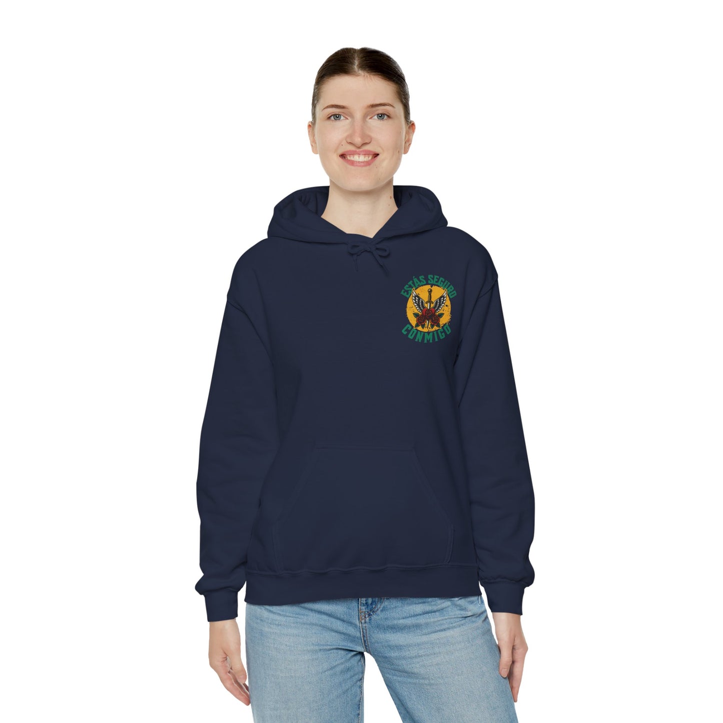 You Are Safe With Me Sword Unisex Hoodie | Estás Seguro Conmigo Hooded Sweatshirt | Immigrant Rights & Solidarity Collection