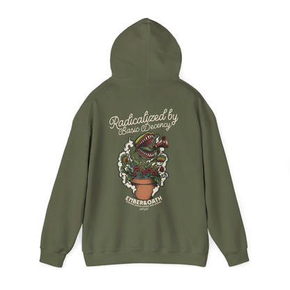 "Radicalized by Basic Decency" Unisex Hoodie | American Traditional Venus Flytrap Hooded Sweatshirt | Firestarter Fund Collection