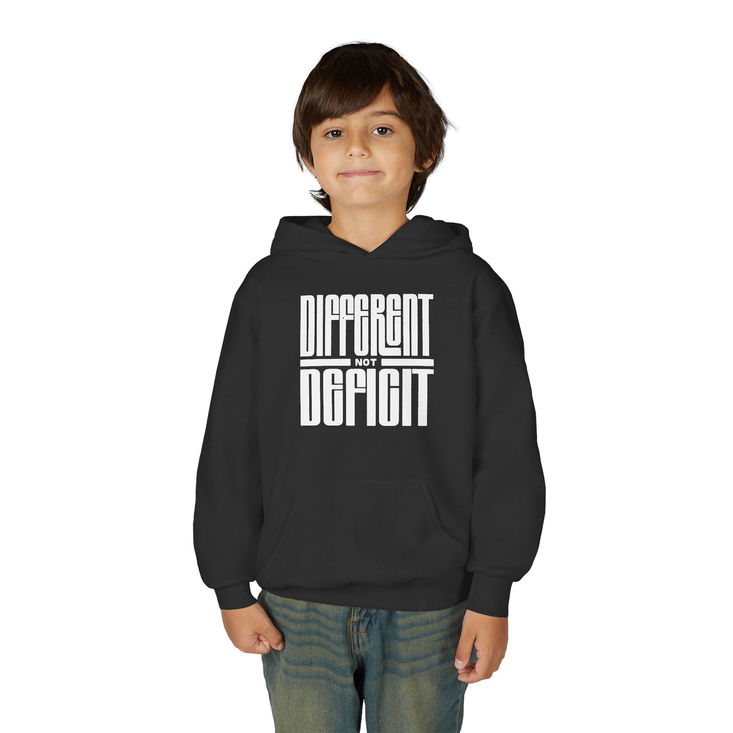 Youth "Different Not Deficit" Unisex Hoodie | Autism & Neurodiversity Advocacy Hooded Sweatshirt