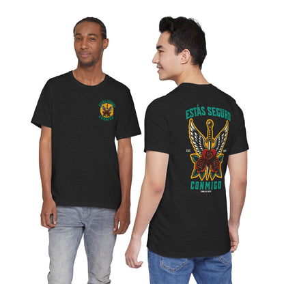 You Are Safe With Me Sword Unisex Tee | Estás Seguro Conmigo Shirt | Immigrant Rights & Solidarity Collection