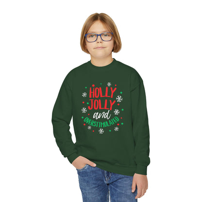 Youth Holly Jolly Unisex Crewneck Sweatshirt | Funny Christmas Sweater for the Overstimulated