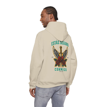 You Are Safe With Me Sword Unisex Hoodie | Estás Seguro Conmigo Hooded Sweatshirt | Immigrant Rights & Solidarity Collection
