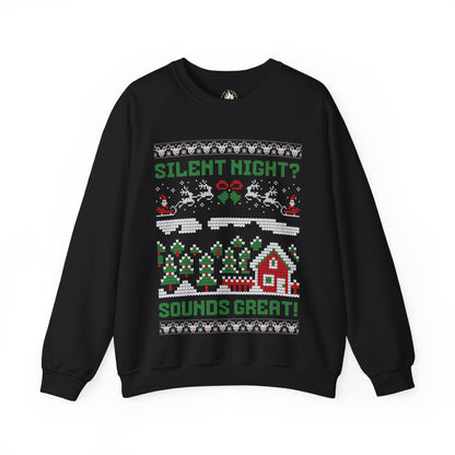 "Silent Night? Sounds Great!" Unisex Crewneck Sweatshirt | Ugly Christmas Sweater for the Overstimulated