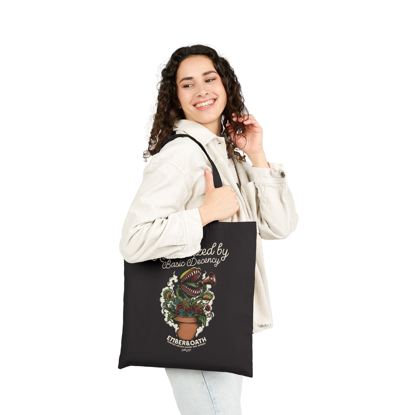 "Radicalized by Basic Decency" Tote Bag | American Traditional Venus Flytrap Bag | Firestarter Fund Collection