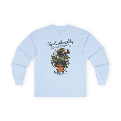 "Radicalized by Basic Decency" Unisex Long Sleeve Tee | American Traditional Venus Flytrap Shirt | Firestarter Fund Collection