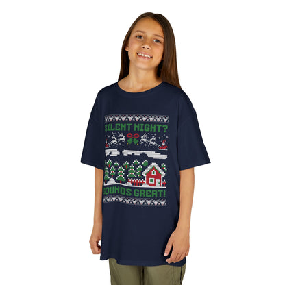 Youth "Silent Night? Sounds Great!" Unisex Tee | Ugly Christmas Shirt for the Overstimulated