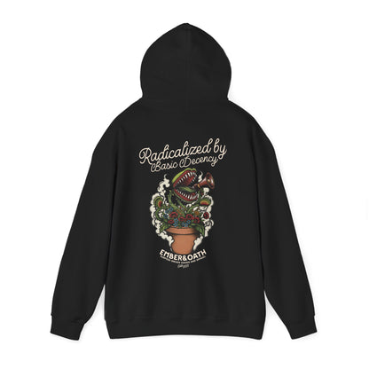 "Radicalized by Basic Decency" Unisex Hoodie | American Traditional Venus Flytrap Hooded Sweatshirt | Firestarter Fund Collection