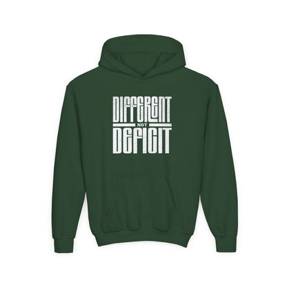 Youth "Different Not Deficit" Unisex Hoodie | Autism & Neurodiversity Advocacy Hooded Sweatshirt