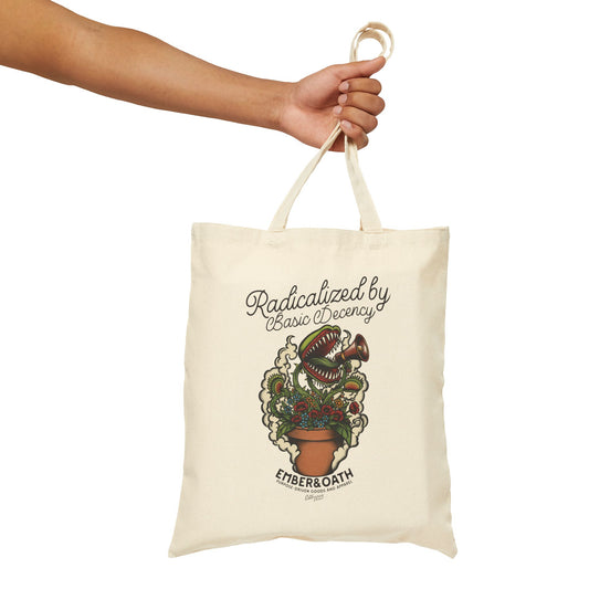 "Radicalized by Basic Decency" Tote Bag | American Traditional Venus Flytrap Bag | Firestarter Fund Collection