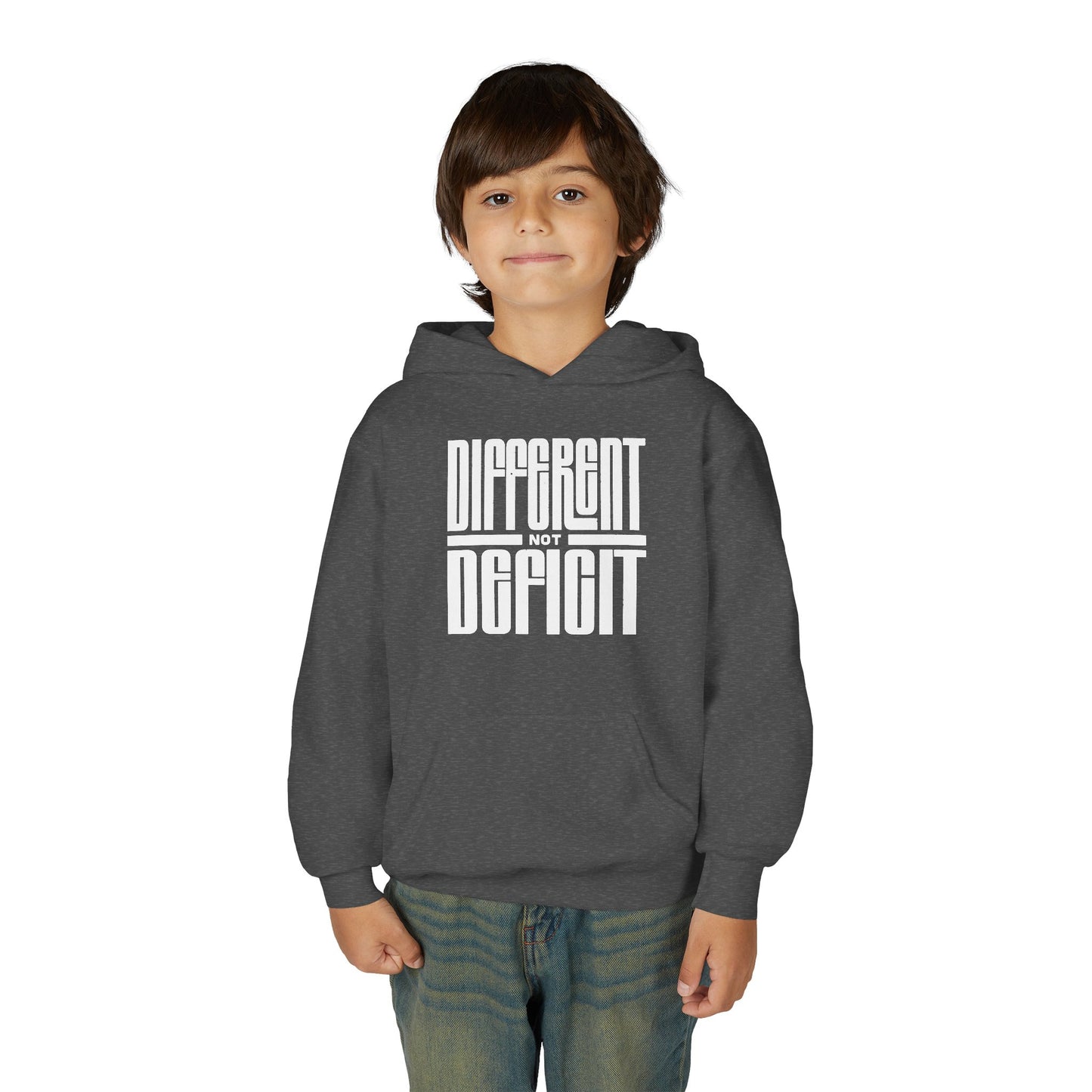 Youth "Different Not Deficit" Unisex Hoodie | Autism & Neurodiversity Advocacy Hooded Sweatshirt