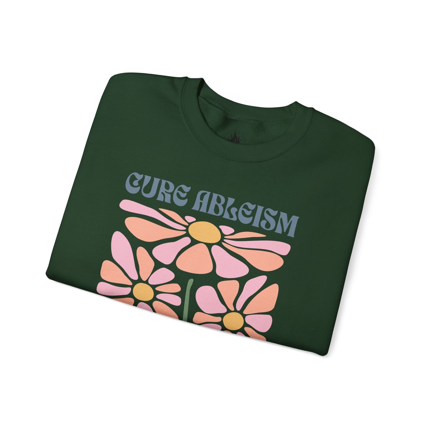 "Cure Ableism Not Autism" Crewneck Sweater | Retro Floral Activist Sweatshirt