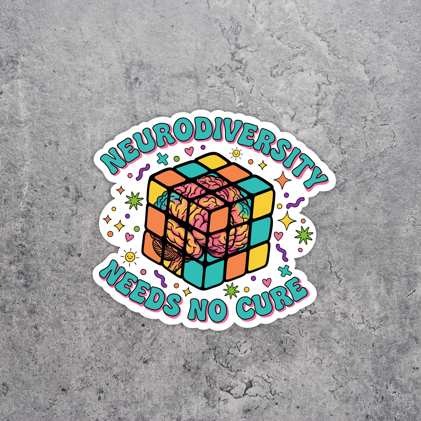 (PRE-ORDER) Neurodiversity Needs No Cure Sticker 5-Pack | Autism & Neurodiversity Decal