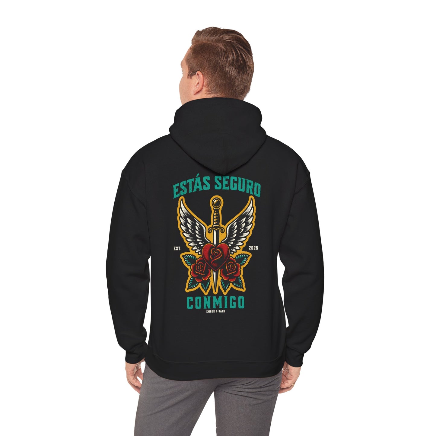 You Are Safe With Me Sword Unisex Hoodie | Estás Seguro Conmigo Hooded Sweatshirt | Immigrant Rights & Solidarity Collection
