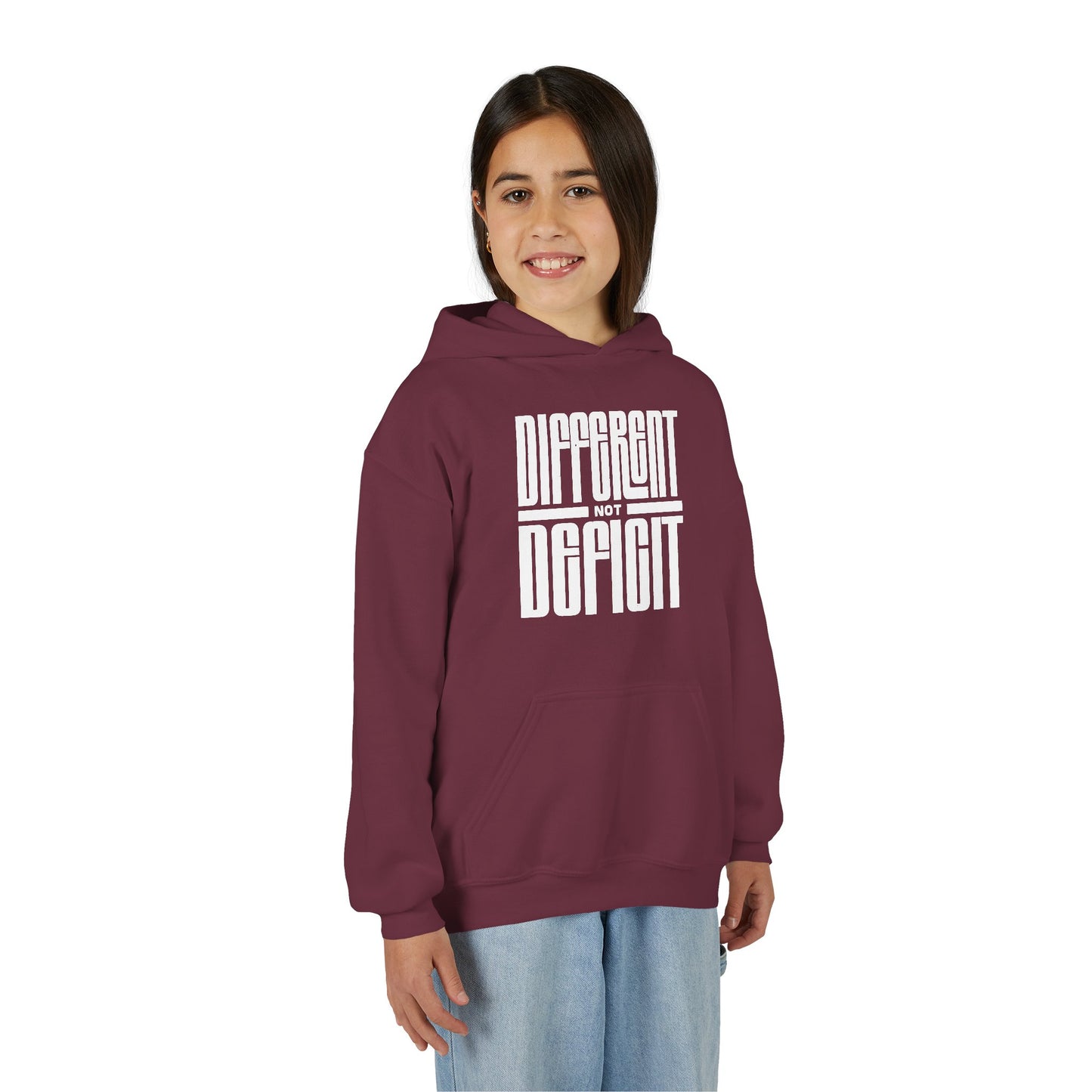 Youth "Different Not Deficit" Unisex Hoodie | Autism & Neurodiversity Advocacy Hooded Sweatshirt