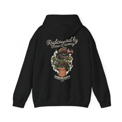 "Radicalized by Basic Decency" Unisex Hoodie | American Traditional Venus Flytrap Hooded Sweatshirt | Firestarter Fund Collection