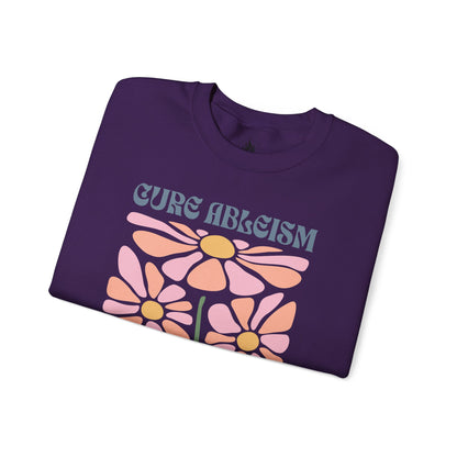 "Cure Ableism Not Autism" Crewneck Sweater | Retro Floral Activist Sweatshirt