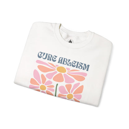 "Cure Ableism Not Autism" Crewneck Sweater | Retro Floral Activist Sweatshirt