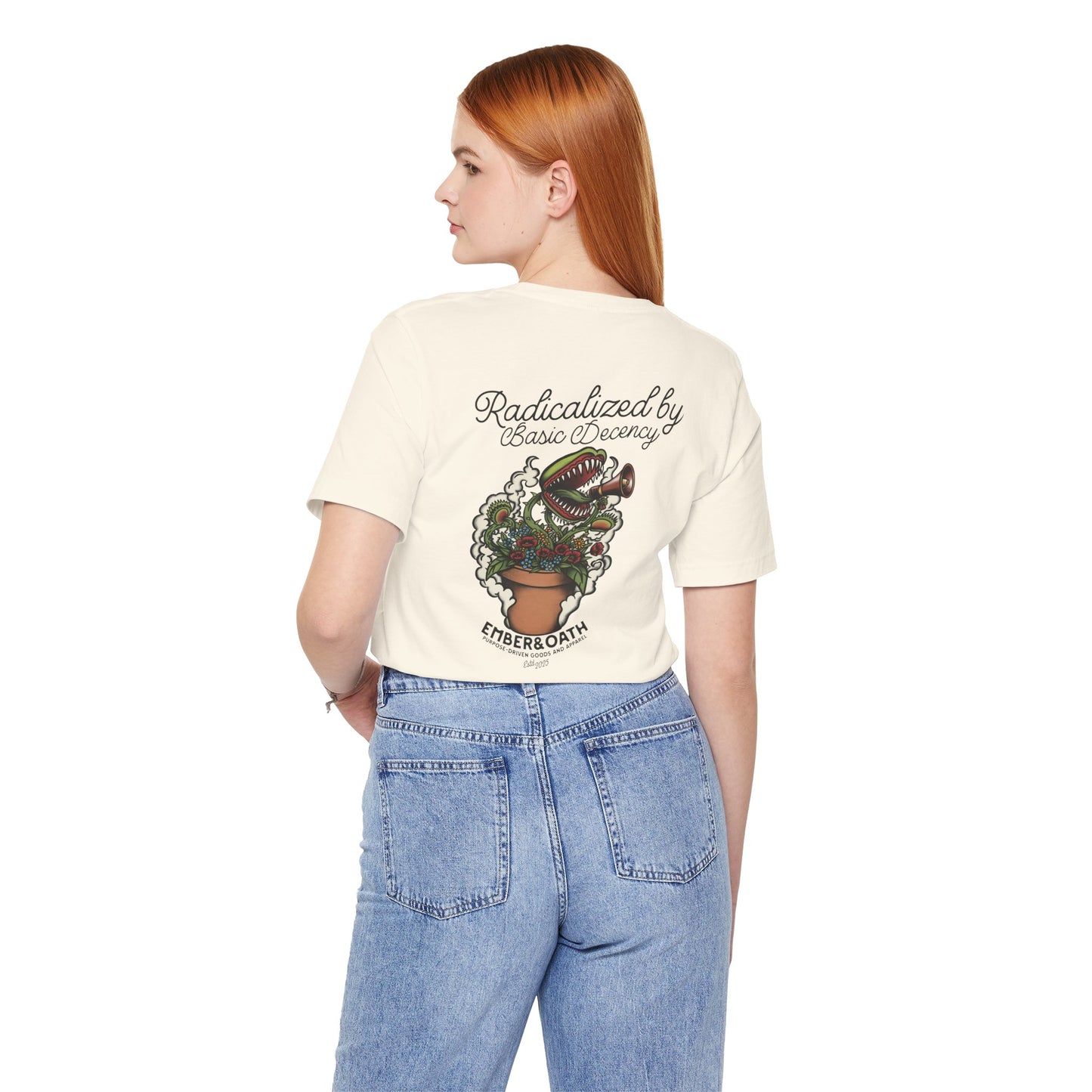 "Radicalized by Basic Decency" Unisex Tee | American Traditional Venus Flytrap Shirt | Firestarter Fund Collection