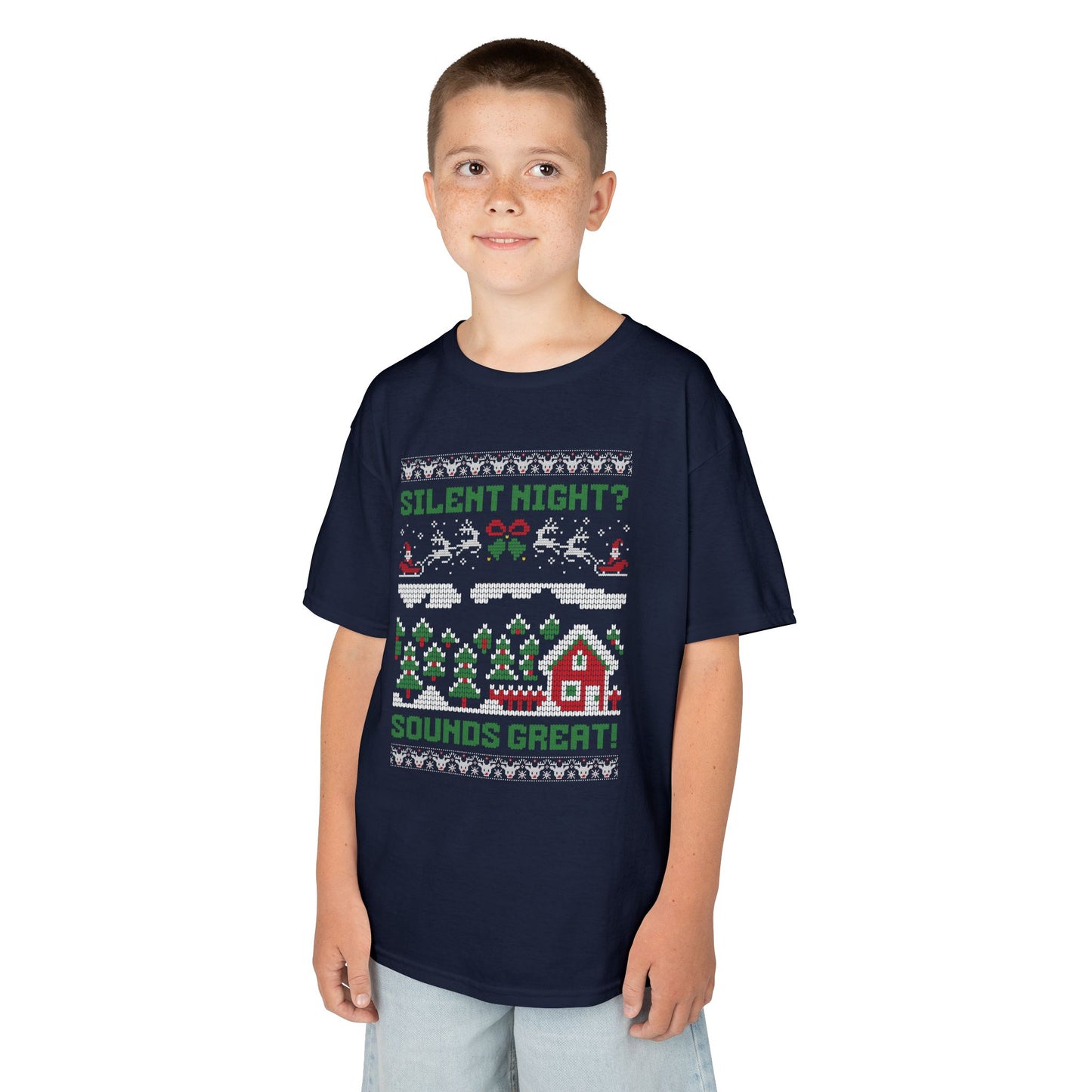 Youth "Silent Night? Sounds Great!" Unisex Tee | Ugly Christmas Shirt for the Overstimulated